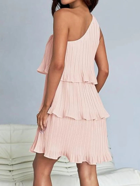 'Hesper' Layered Single Shoulder Mini Dress - Celes Fashion